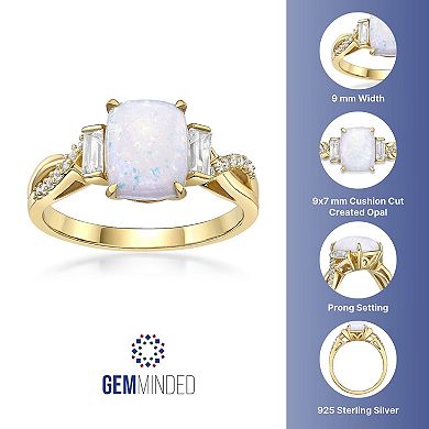 Gemminded 18 Gold Over Silver Lab-Created White Opal Baguette Ring