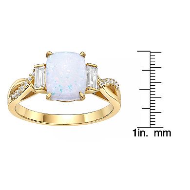 Gemminded 18 Gold Over Silver Lab-Created White Opal Baguette Ring