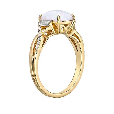 Gemminded 18 Gold Over Silver Lab-Created White Opal Baguette Ring