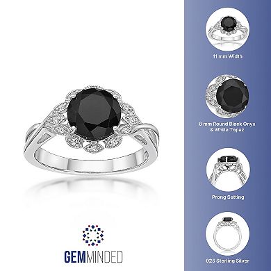 Gemminded Sterling Silver Onyx & White Topaz Ring