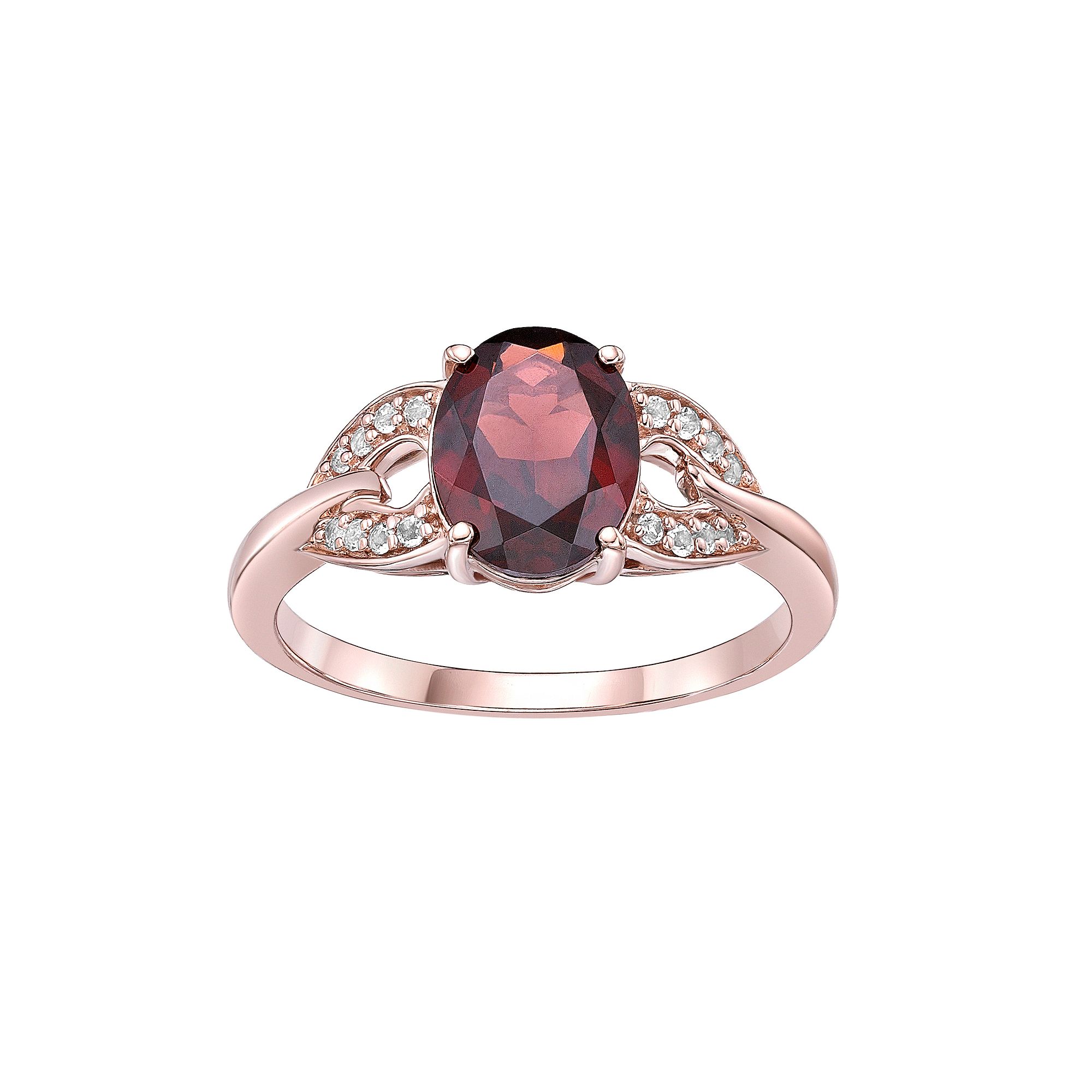 Gemminded 18k Rose Gold Over Silver Garnet & White Topaz Ring, Womens, Siz