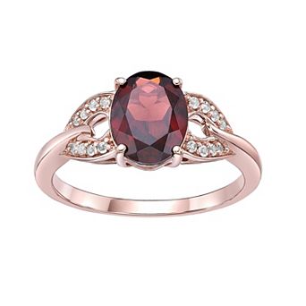 Gemminded 18k Rose Gold Over Silver Garnet & White Topaz Ring