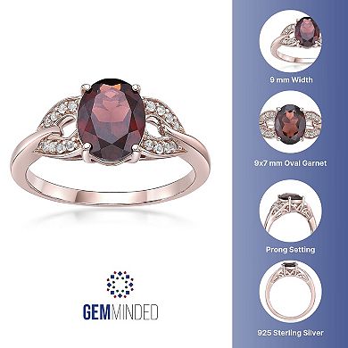 Gemminded 18k Rose Gold Over Silver Garnet & White Topaz Ring