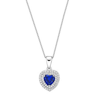 Gemminded Sterling Silver Lab-Created Sapphire & Lab-Created White Sapphire Heart Pendant Necklace