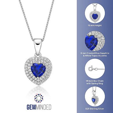 Gemminded Sterling Silver Lab-Created Sapphire & Lab-Created White Sapphire Heart Pendant Necklace