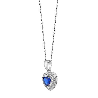 Gemminded Sterling Silver Lab-Created Sapphire & Lab-Created White Sapphire Heart Pendant Necklace