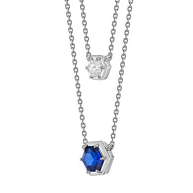 Gemminded Sterling Silver Lab-Created Sapphire & Lab-Created White Sapphire Hexagon Layered Necklace