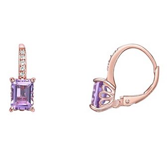 Gemminded 18k Rose Gold Over Silver Amethyst & White Topaz Leverback Earrings