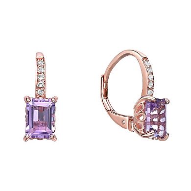Gemminded 18k Rose Gold Over Silver Amethyst & White Topaz Leverback Earrings