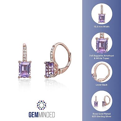 Gemminded 18k Rose Gold Over Silver Amethyst & White Topaz Leverback Earrings