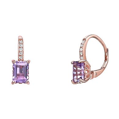 Gemminded 18k Rose Gold Over Silver Amethyst & White Topaz Leverback Earrings