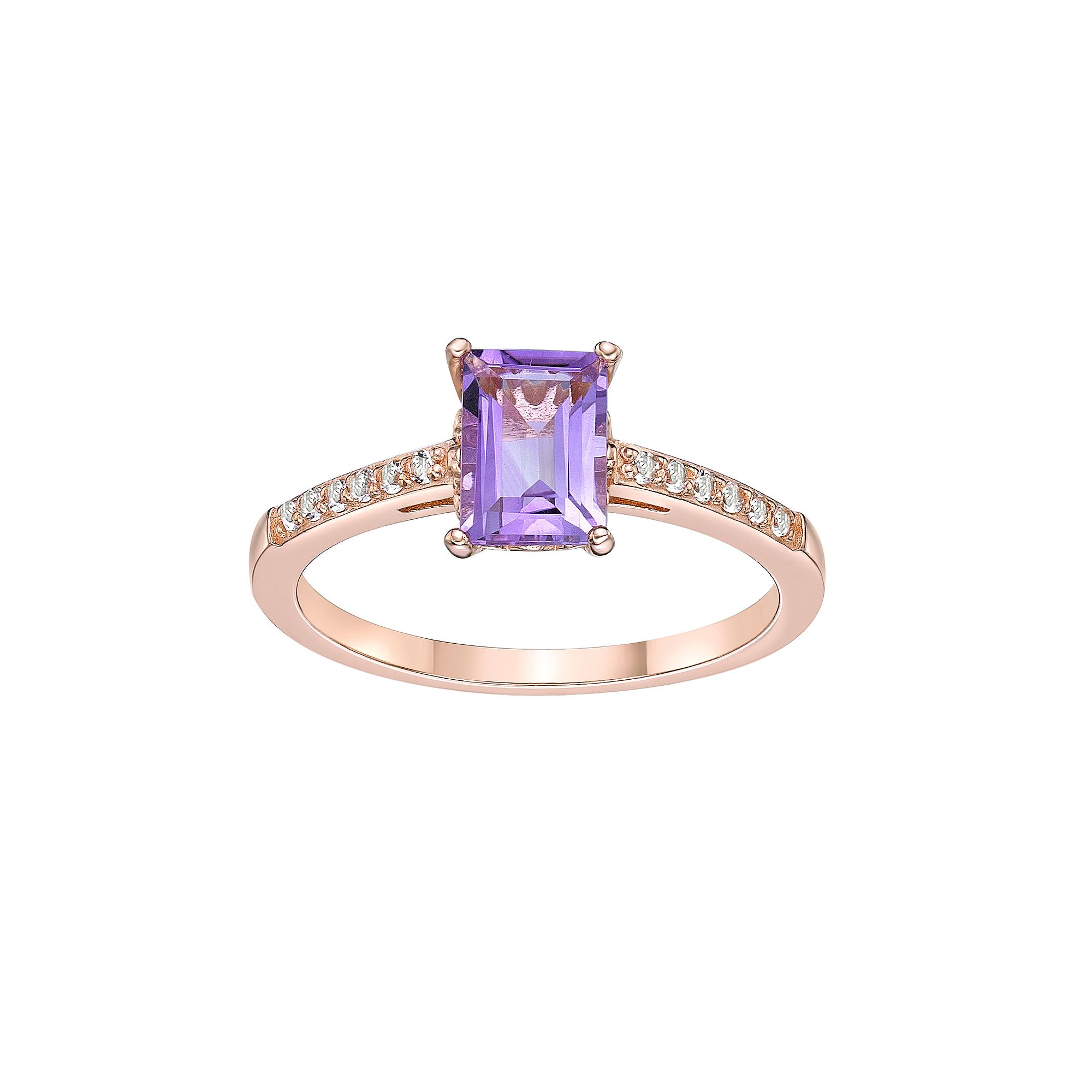 Gemminded 18k Rose Gold Over Silver Amethyst & White Topaz Ring, Womens, S