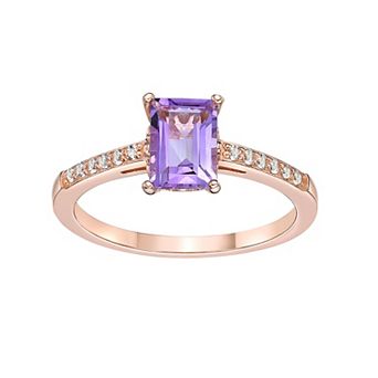 Gemminded 18k Rose Gold Over Silver Amethyst & White Topaz Ring