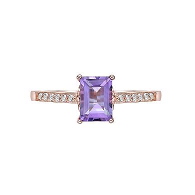 Gemminded 18k Rose Gold Over Silver Amethyst & White Topaz Ring