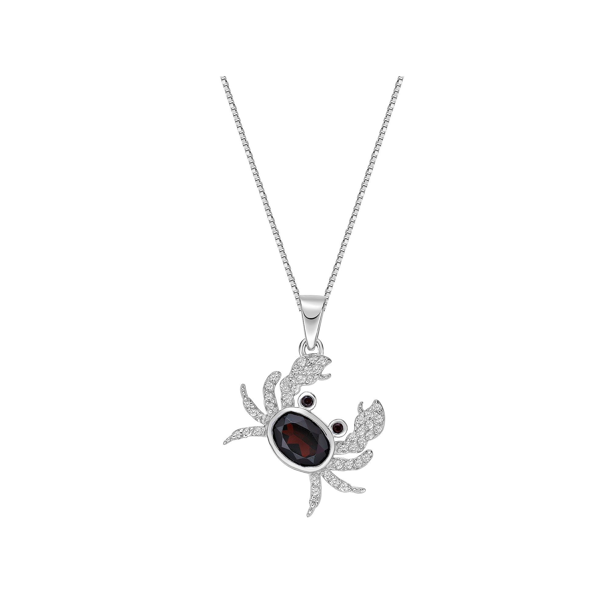 Gemminded Sterling Silver Garnet & White Topaz Crab Pendant Necklace, Wome