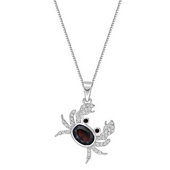 Gemminded Sterling Silver Garnet & White Topaz Crab Pendant Necklace