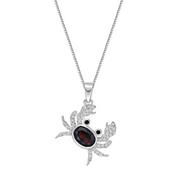 Gemminded Sterling Silver Garnet & White Topaz Crab Pendant Necklace