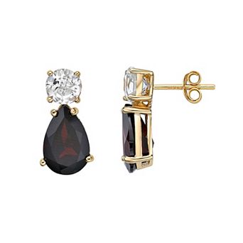 Gemminded 18k Gold Over Silver Garnet & White Topaz Drop Earrings