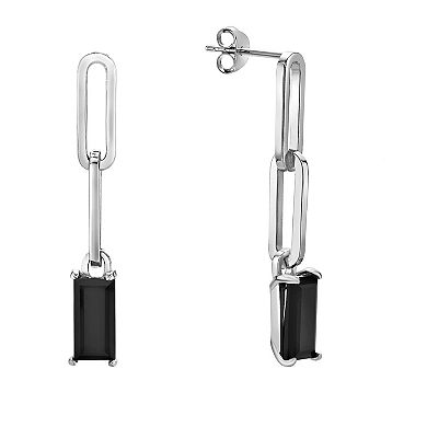 Gemminded Sterling Silver Onyx Linear Drop Earrings