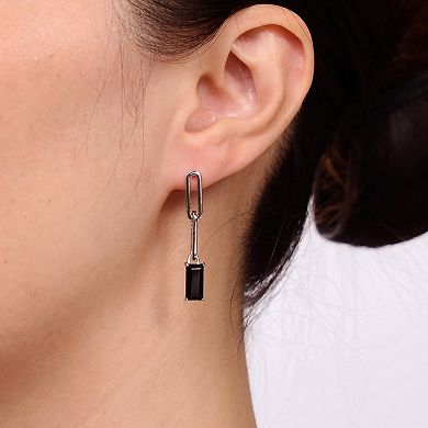 Gemminded Sterling Silver Onyx Linear Drop Earrings