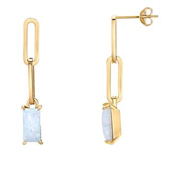 Gemminded 18k Gold Over Silver Lab-Created Opal Linear Drop Earrings
