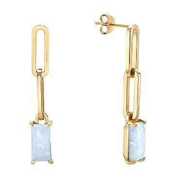 Gemminded 18k Gold Over Silver Lab-Created Opal Linear Drop Earrings