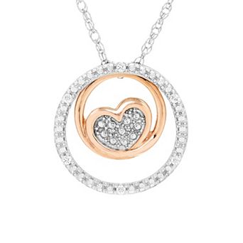 Boston Bay Diamonds 14k Rose Gold Two Tone Sterling Silver Diamond Accent Three-in-One Heart Circle Pendant
