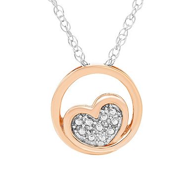 Boston Bay Diamonds 14k Rose Gold Two Tone Sterling Silver Diamond Accent Three-in-One Heart Circle Pendant