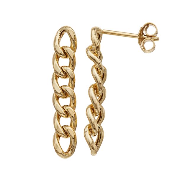 14K Gold Curb Chain Link Earrings
