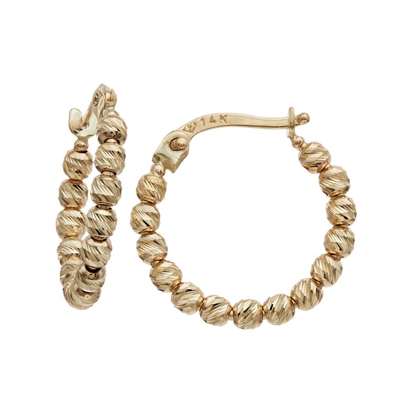 73091992 Au Naturale 14k Gold Textured Bead Hoop Earrings,  sku 73091992