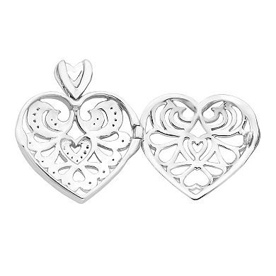 Boston Bay Diamonds Sterling Silver 1/10 Carat T.W. Diamond Filigree Heart Locket Necklace
