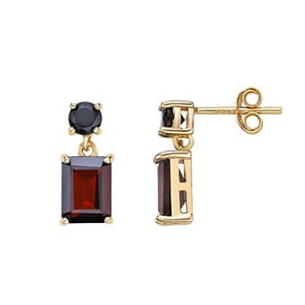 Gemminded 18k Gold Over Silver Garnet Drop Earrings