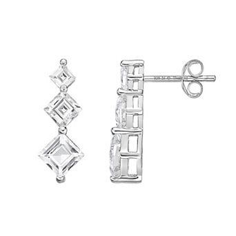 Gemminded Sterling Silver White Topaz Geometric Drop Earrings
