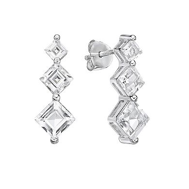 Gemminded Sterling Silver White Topaz Geometric Drop Earrings