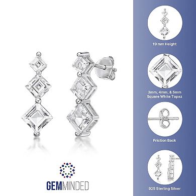 Gemminded Sterling Silver White Topaz Geometric Drop Earrings