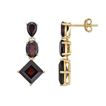 Gemminded 18k Gold Over Silver Garnet Geometric Drop Earrings