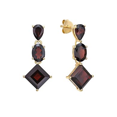 Gemminded 18k Gold Over Silver Garnet Geometric Drop Earrings