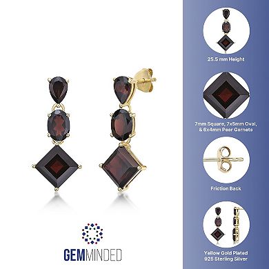 Gemminded 18k Gold Over Silver Garnet Geometric Drop Earrings