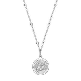 Gemminded Sterling Silver White Topaz Evil Eye Pendant Necklace