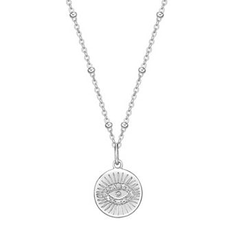 Gemminded Sterling Silver White Topaz Evil Eye Pendant Necklace