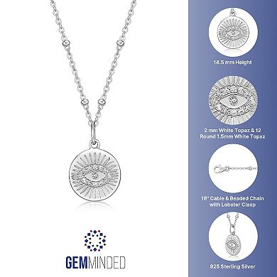 Gemminded Sterling Silver White Topaz Evil Eye Pendant Necklace