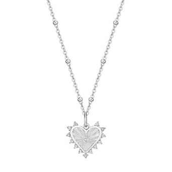 Gemminded Sterling Silver White Topaz Heart Pendant Necklace