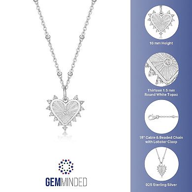 Gemminded Sterling Silver White Topaz Heart Pendant Necklace