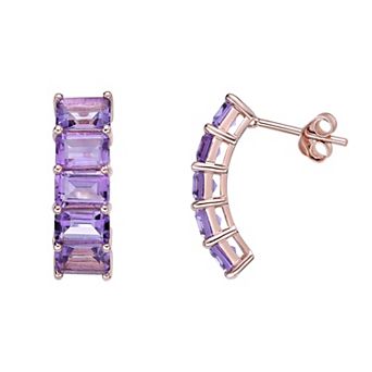 Gemminded 18k Rose Gold Over Silver Amethyst Curved Drop Earrings
