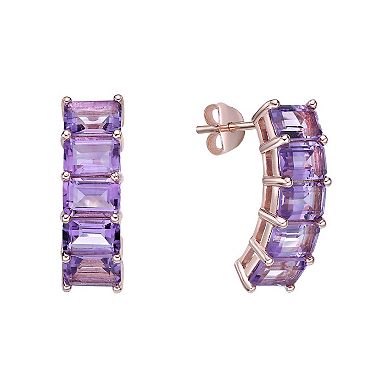 Gemminded 18k Rose Gold Over Silver Amethyst Curved Drop Earrings