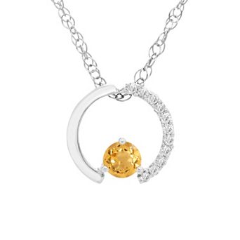 Boston Bay Diamonds Sterling Silver Gemstone & 1/10 Carat T.W. Diamond Circle Pendant Necklace