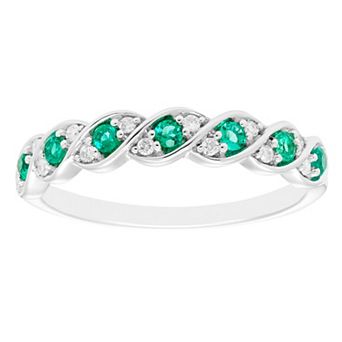 Boston Bay Diamonds Sterling Silver Lab-Created Gemstone & 1/10 Carat T.W. Diamond Twisted Ring