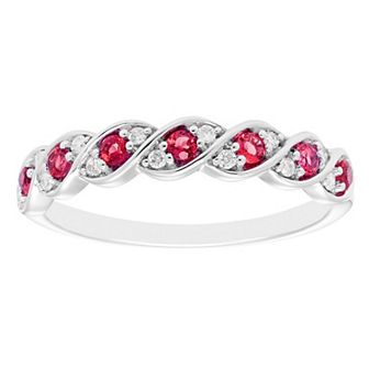 Boston Bay Diamonds Sterling Silver Lab-Created Gemstone & 1/10 Carat T.W. Diamond Twisted Ring