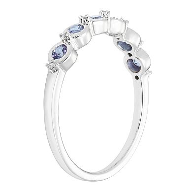 Boston Bay Diamonds Sterling Silver Gemstone & 1/10 Carat T.W. Diamond Stacking Ring