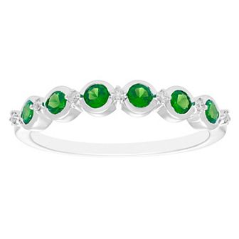 Boston Bay Diamonds Sterling Silver Gemstone & 1/10 Carat T.W. Diamond Stacking Ring